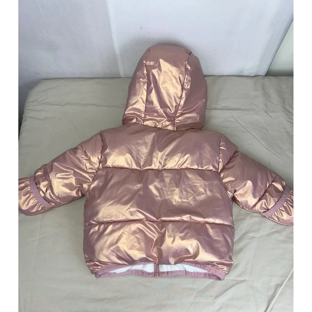 Swiss Tech Rose‎ Gold Metallic Puffer Jacket Sherpa Hooded Coat Baby Girls 12M